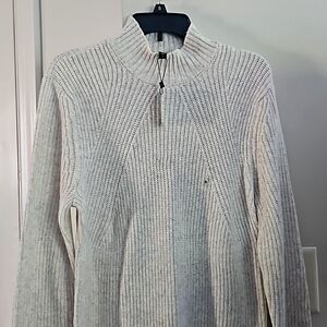 NWT Express mens' cable knit mockneck sweater size Small light grey long sleeve